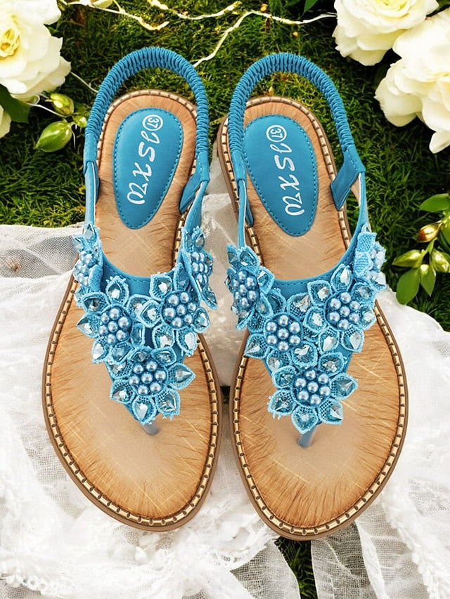 Design Beaded Flat Slip-Ons Floral with Comfortable