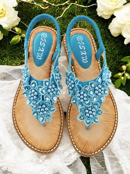 Design Beaded Flat Slip-Ons Floral with Comfortable