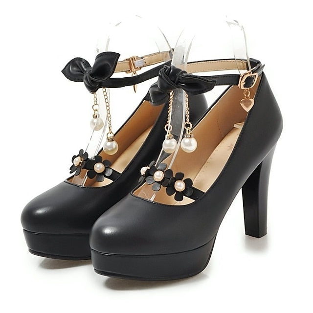 Elegant Mary Jane White Wedding Platform Heels Girls'