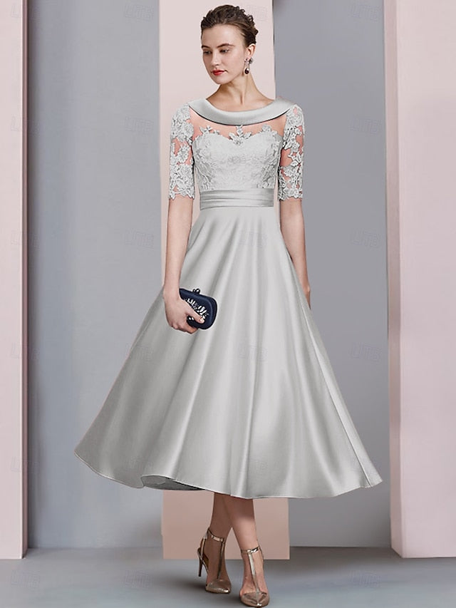 A-Line Tea Length Party Dress Cocktail Dress Wedding Guest Dress