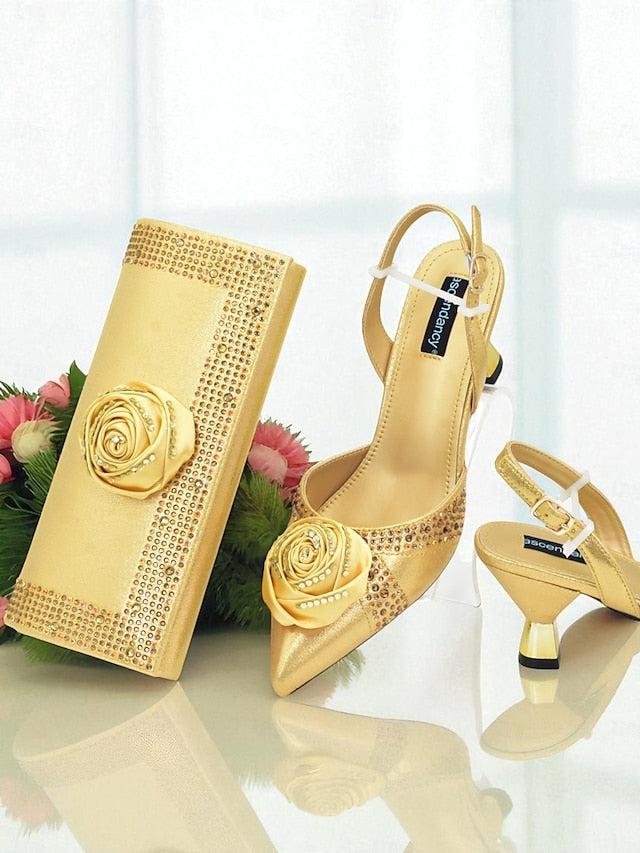 and Matching Women's Heels - Slingback Gold Set Clutch