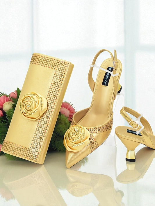 and Matching Women's Heels - Slingback Gold Set Clutch