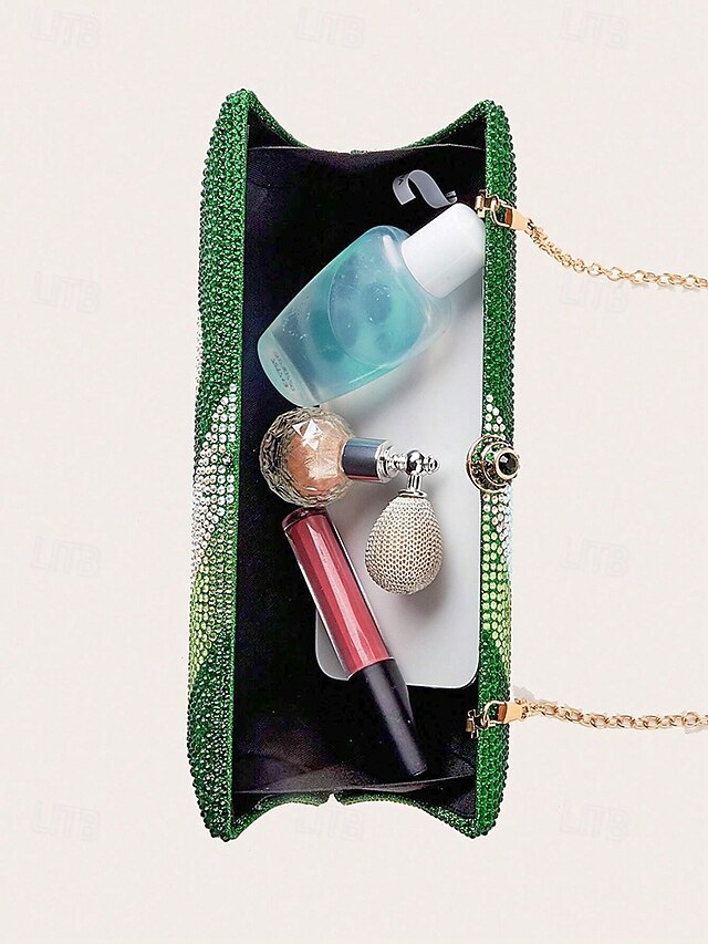 with Strap Crystal Bag Chain Clutch Evening Women's