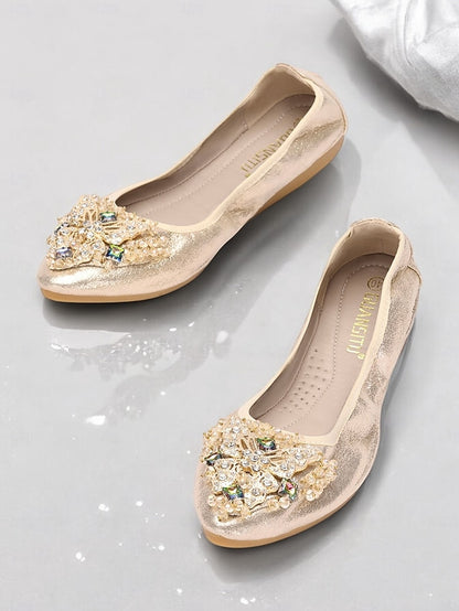 Crystal Gold Foldable with Flats Glitter Women's