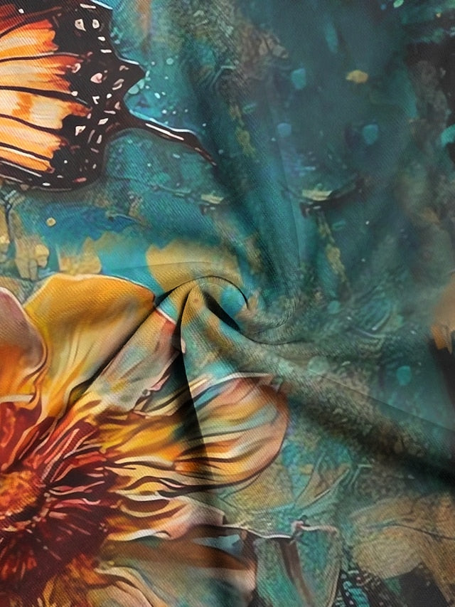 Women's T Shirt Basic Floral Butterfly Print Short Sleeve