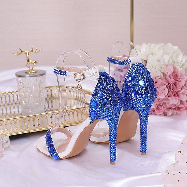 Ankle Heels Stiletto Matching Women's with Rhinestone Green