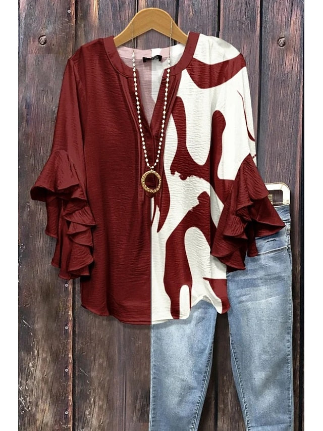 Women's Blouse V Neck Floral Graphic Geometric Bohemia