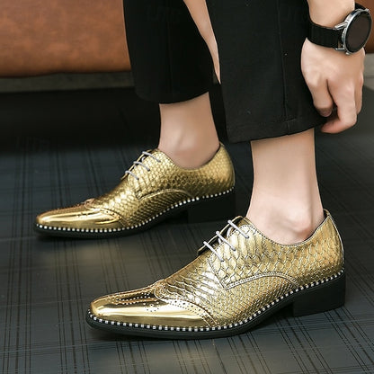 Faux Men's Shiny – Metallic Gold Oxford Shoes