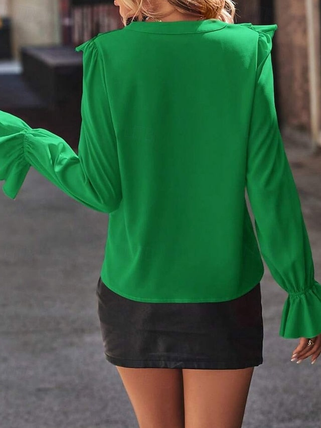 Women's Shirt Blouse Ruffle Plain Elegant Stylish Modern