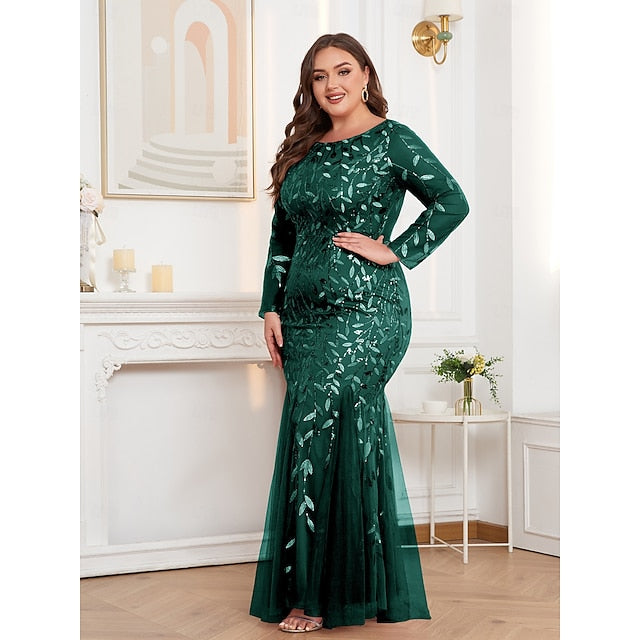 Mermaid Trumpet Floor Length Evening Gown Sparkle Plus Size