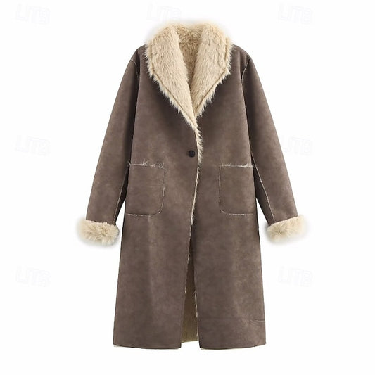 Fur Pocket Warm Coat Women's Comfortable Faux Buttons