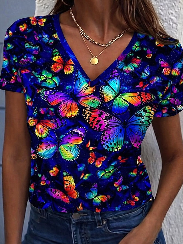 Women's T Shirt Print Graphic Leopard Butterfly Bohemia