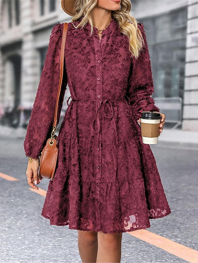 Women's Lace Dress Mini Dress Belted Formal Stand Collar