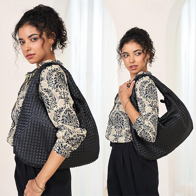 Woven Bag Faux – Burgundy Leather Hobo Women's Chic