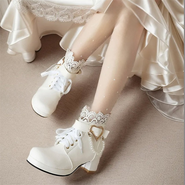 Wedding Shoes Women's Boots Lace-Up White Ankle – Bridal