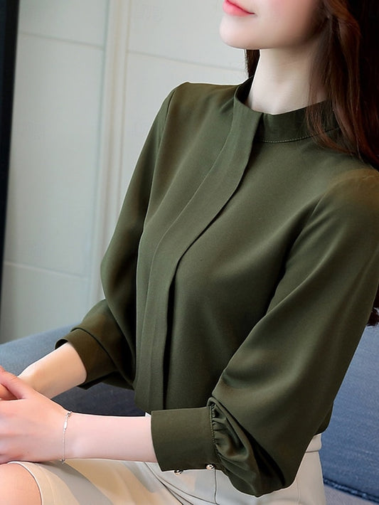 Women's Shirt Blouse Chiffon Tops Patchwork Plain Stylish