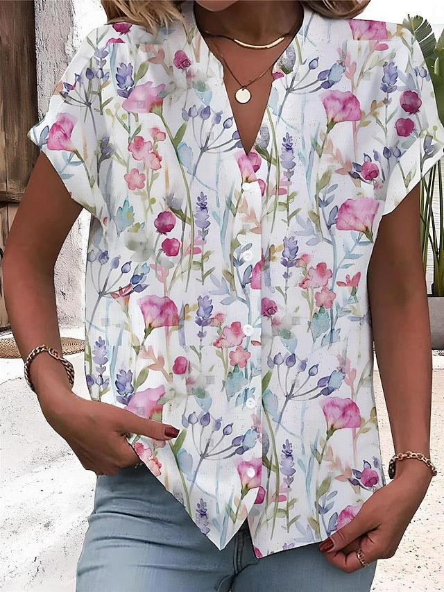 Women's Shirt V Neck Button Down Blouse Fashion Streetwear