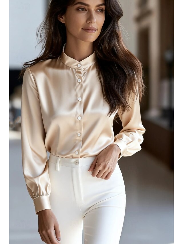 Women's Elegant Satin Top Blouse Silky Tops Plain Daily