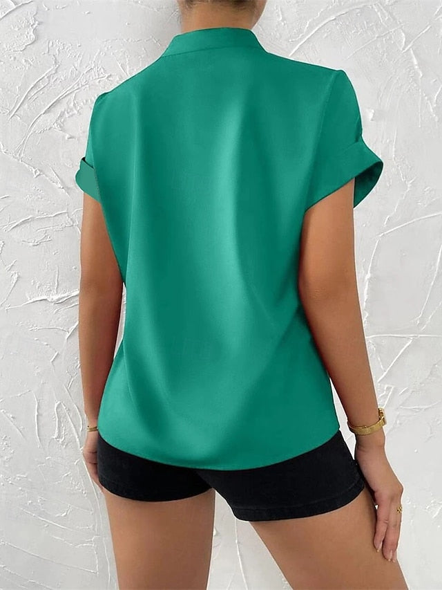 Women's Blouse Dressy Tops Ruched Buttons Draped Solid