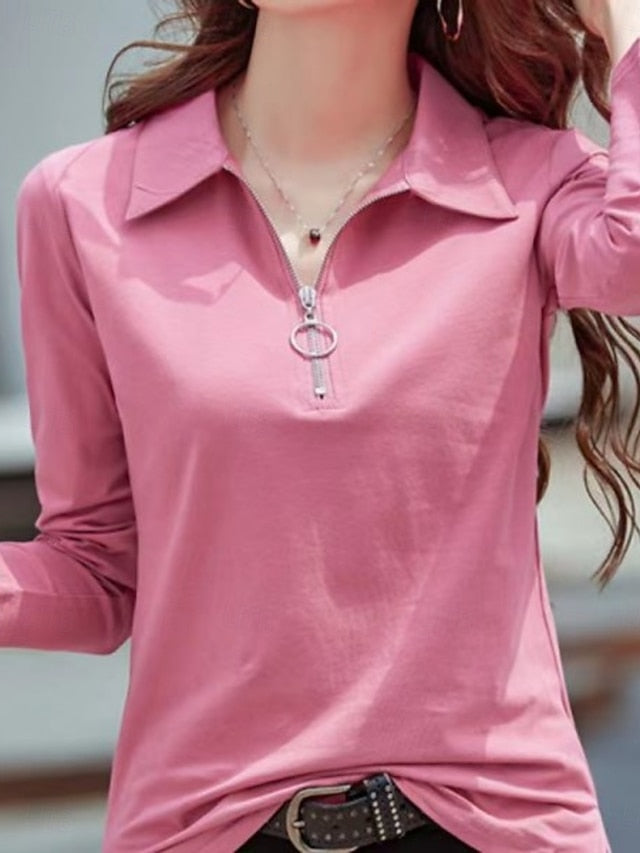 Women's Blouse Zipper Plain Stylish Modern Casual Long