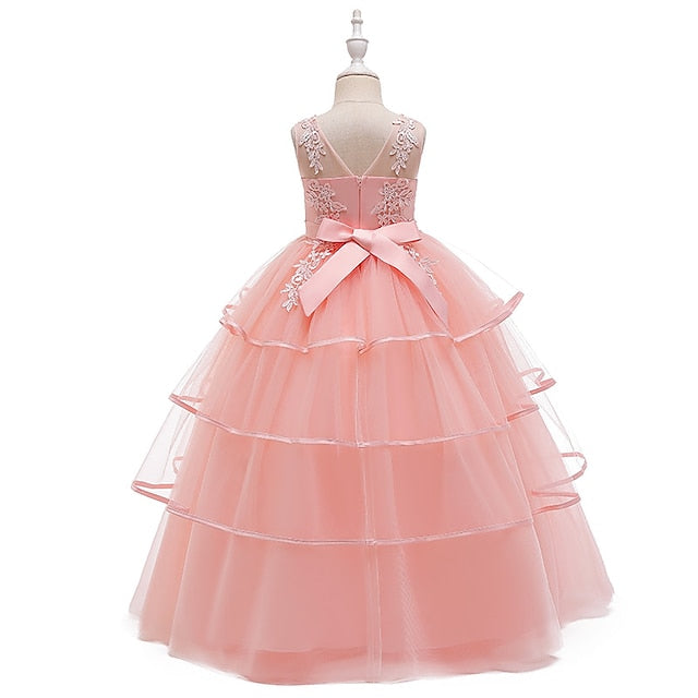 Color Sleeveless Party Girls' Solid Dress Kids