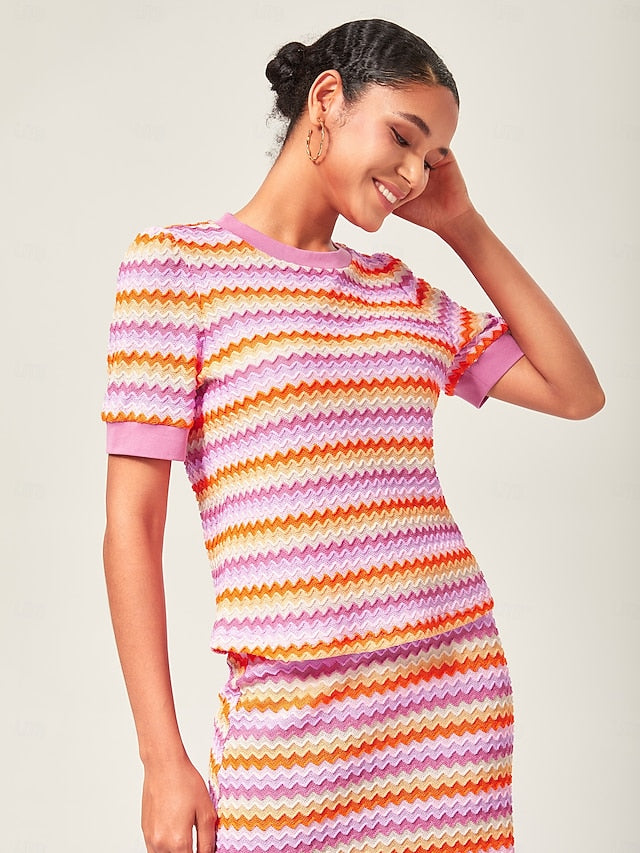 Orange Stretch Color Block Top