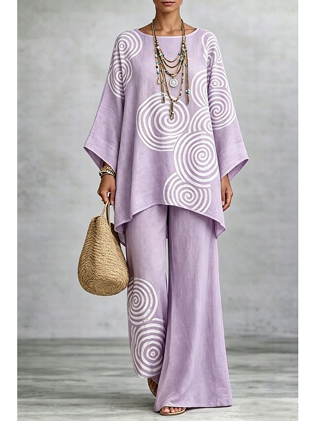 Women's Pants Sets Long Sleeve Round Neck Graphic Geometric