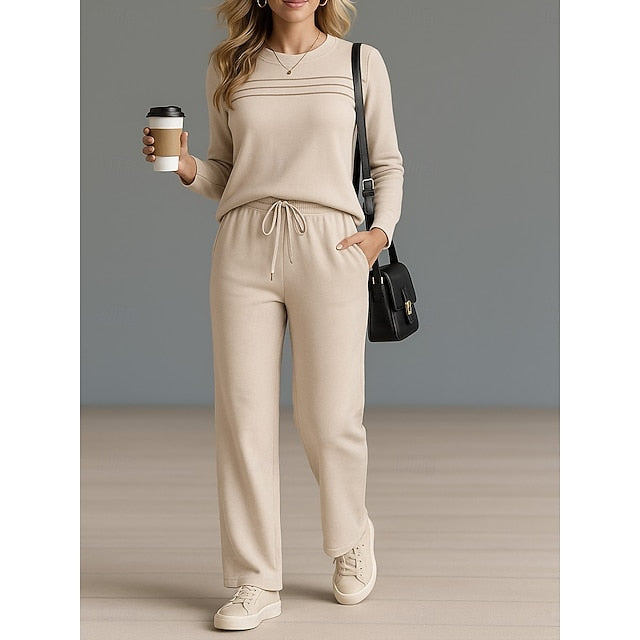 Women's Tracksuit Pants Sets Long Sleeve Crew Neck Plain