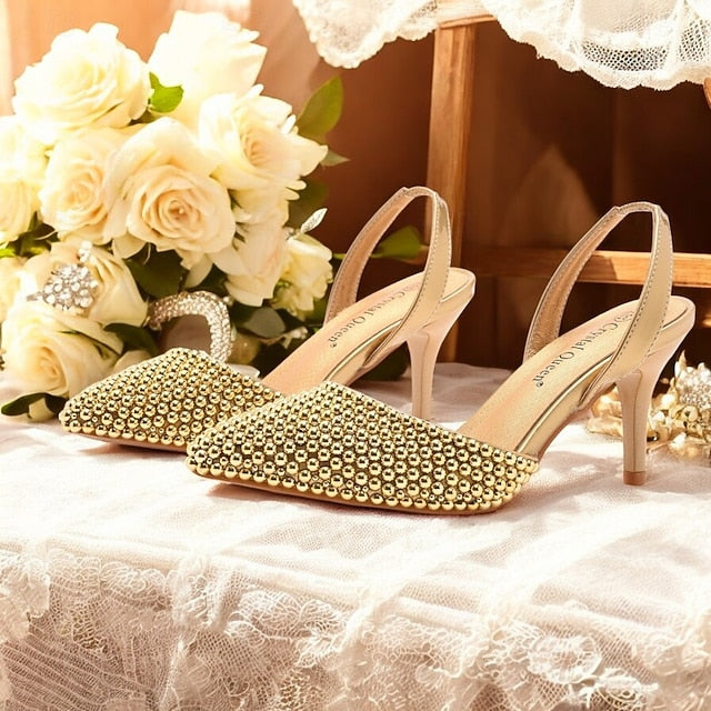 – Pearl Embellishments Heels Women's White Slingback with