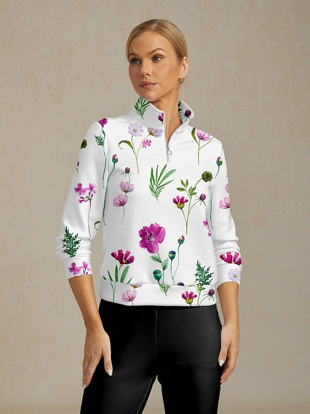 Women's Golf Pullover Sweatshirt White Long Sleeve Top