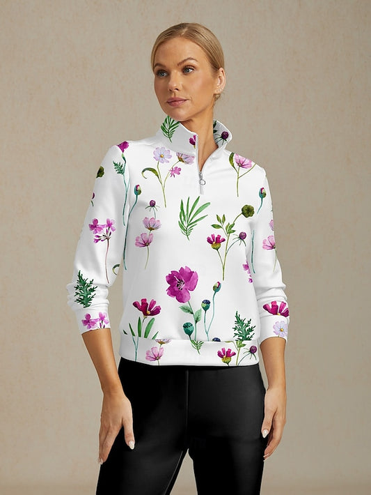 Women's Golf Pullover Sweatshirt White Long Sleeve Top