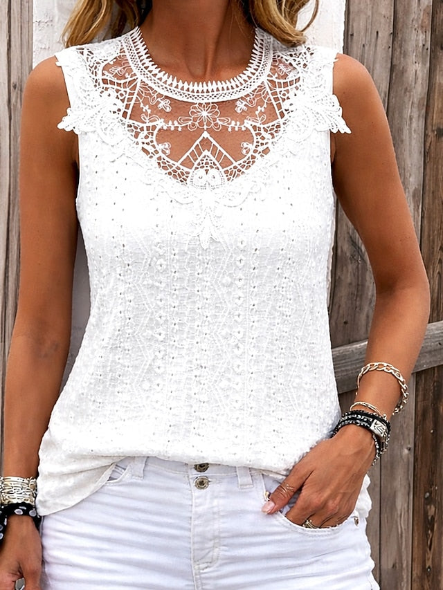 Women's Tank Top Lace Patchwork Plain Elegant Fashion