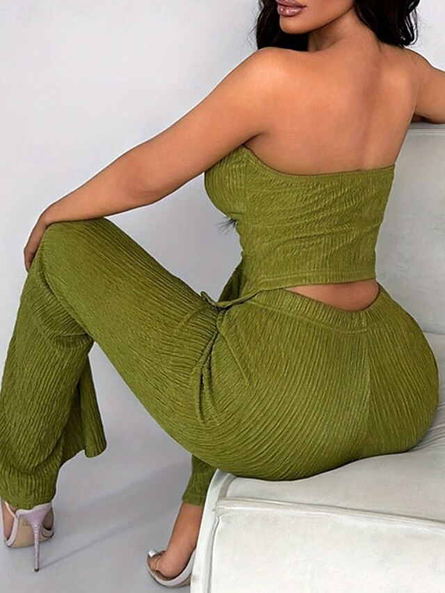 Top Ruched Pants Solid Tube Sets Sleeveless Color Women's