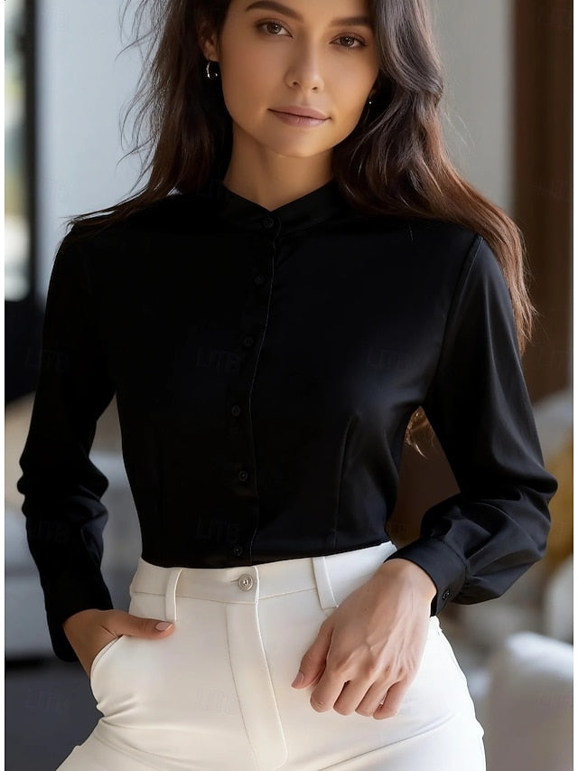 Women's Elegant Satin Top Blouse Silky Tops Plain Daily