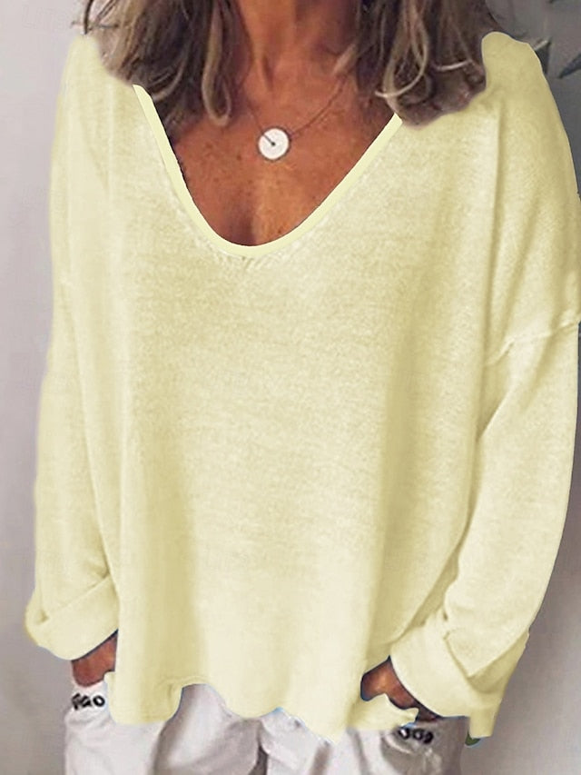 Women's Blouse Solid Color Stylish Casual Long Sleeve V