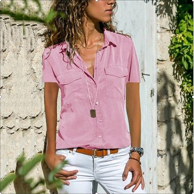 Women's Blouse Pocket Solid Colored Daily Shirt Collar