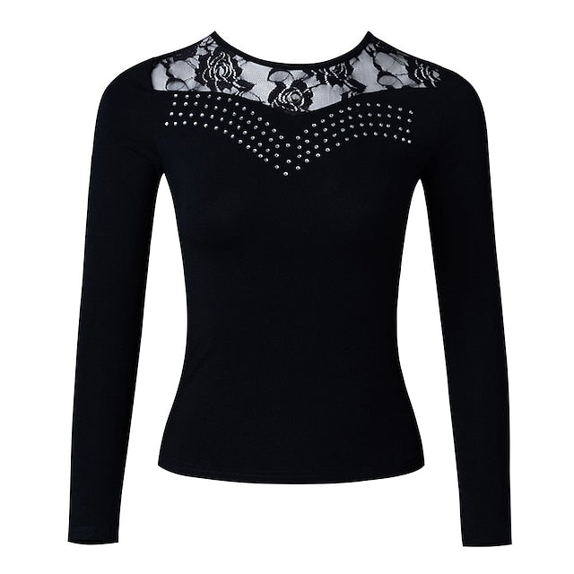 Latin Dance Ballroom Dance Top Lace Pure Color Splicing