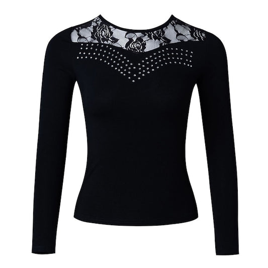 Latin Dance Ballroom Dance Top Lace Pure Color Splicing
