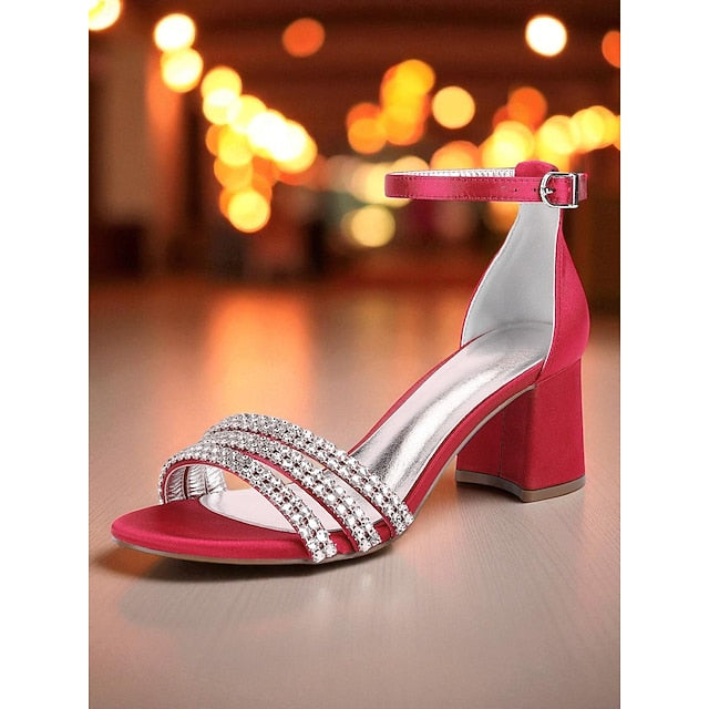 with Purple Satin Heel Women's Rhinestone Block Sandals