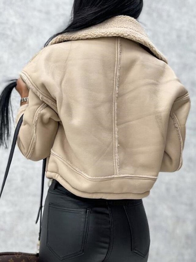 Warm Comfortable Leather Buttons Faux Pocket Women's Jacket