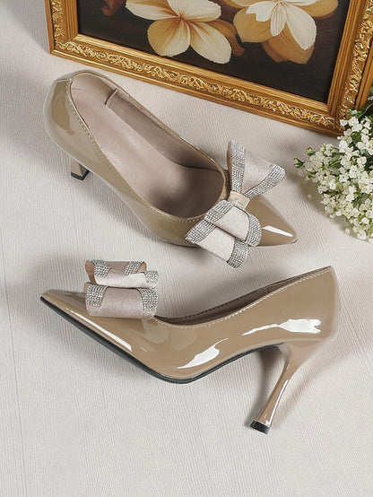 Toe - Women's Leather Patent Nude Pumps High Heel Pointed