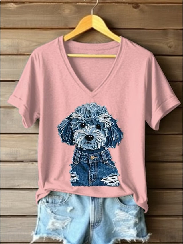Women's T Shirt Print Graphic Animal Dog Vintage Stylish