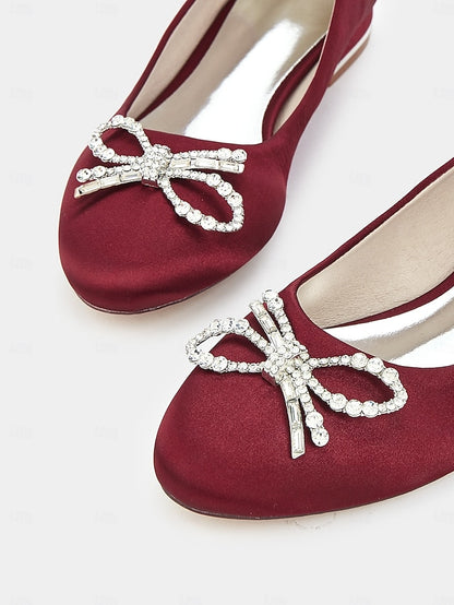 Women's Flats Bow Rhinestone - Round-Toe Embellished