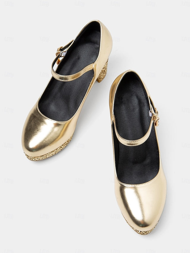 Pumps Glitter Heel Sparkly Jane Mary Block – Women's Gold