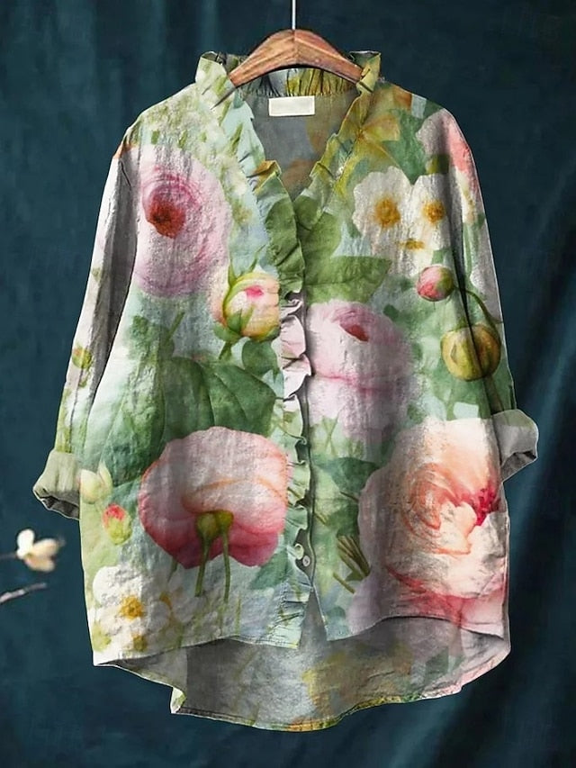 Women's Boho Shirt Ruffle Floral Graphic Bohemia Vintage