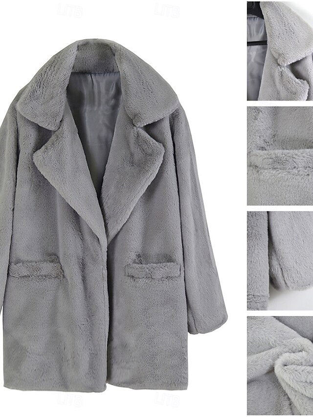Warm Faux Breathable Coat Pocket Women's Lined Fleece Fur