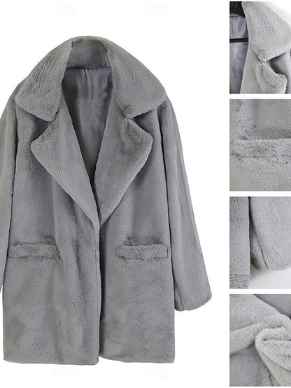 Warm Faux Breathable Coat Pocket Women's Lined Fleece Fur