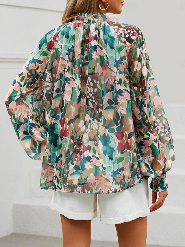 Women's Blouse Buttons Print Graphic Color Block Stylish