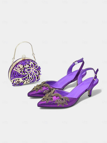 Embellished with Heels Slingback – Matching Gold Handbag