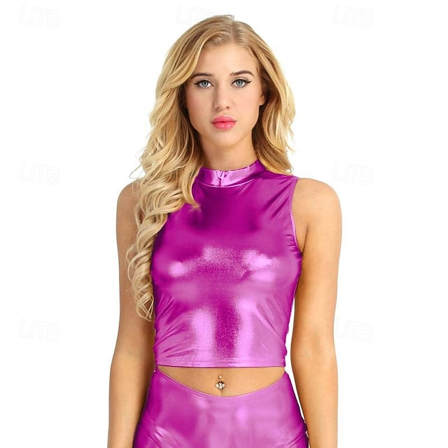 Retro Vintage 1980s Rave Crop Top Disco Shiny Latex Patent